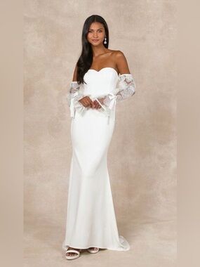 NWT Lulus Everlasting Desire White Mesh Pearl Off-the-Shoulder Maxi Dress - XL